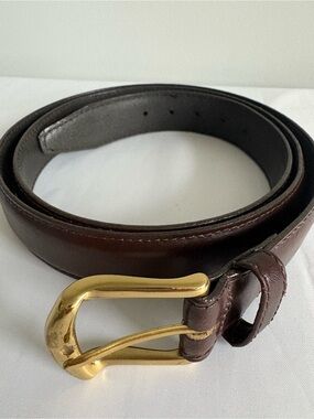 Brown Leather Belt with Brass Buckle